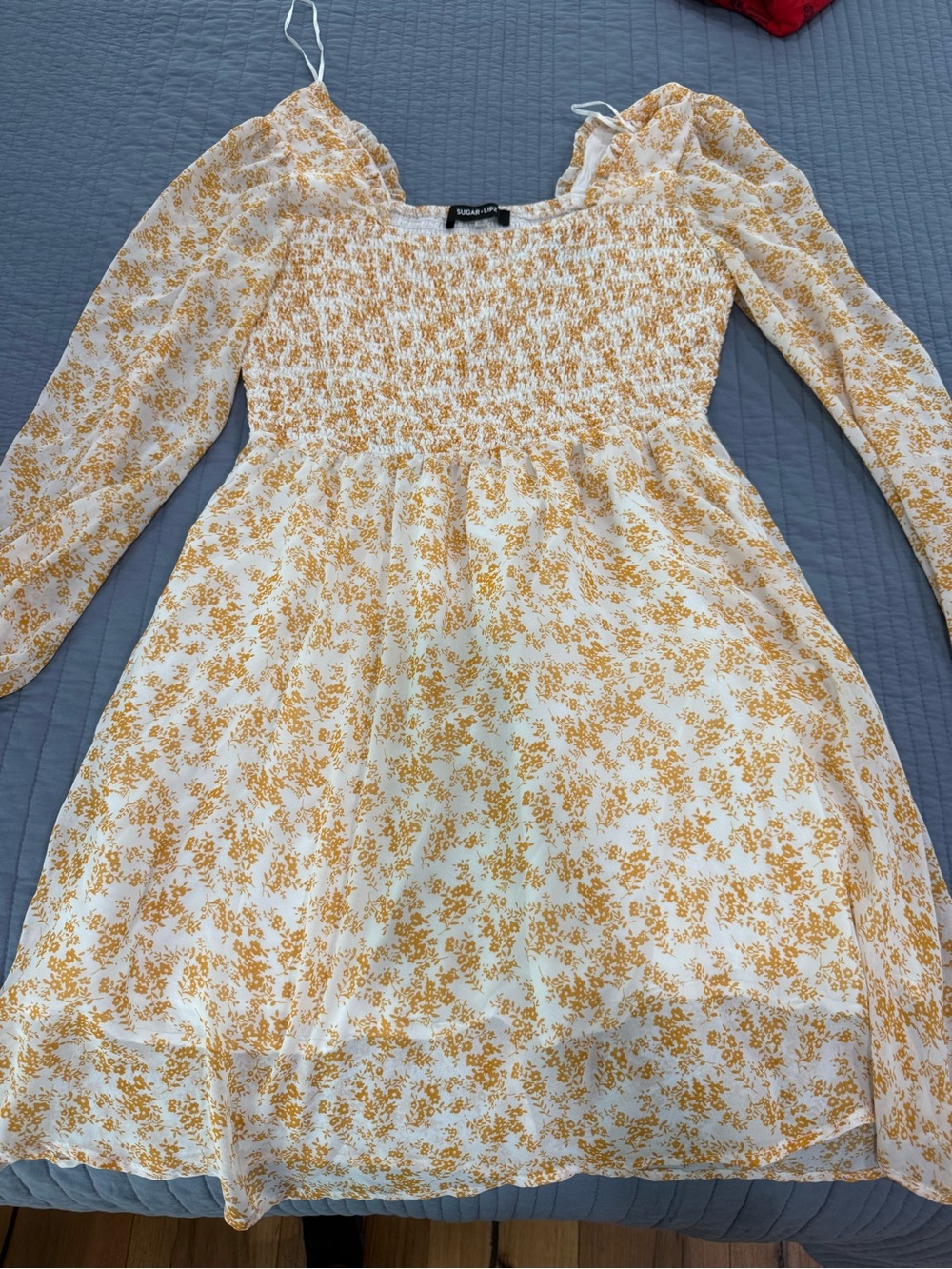 Sugarlips White Dress with Mustard Floral Print